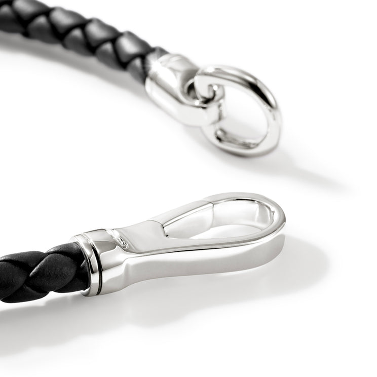 Men's Black Leather Cord Bracelet with Silver Hook Clasp by John Hardy
