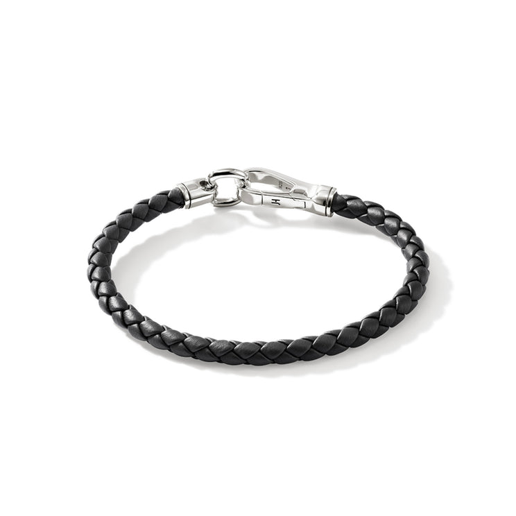 Men's Black Leather Cord Bracelet with Silver Hook Clasp by John Hardy