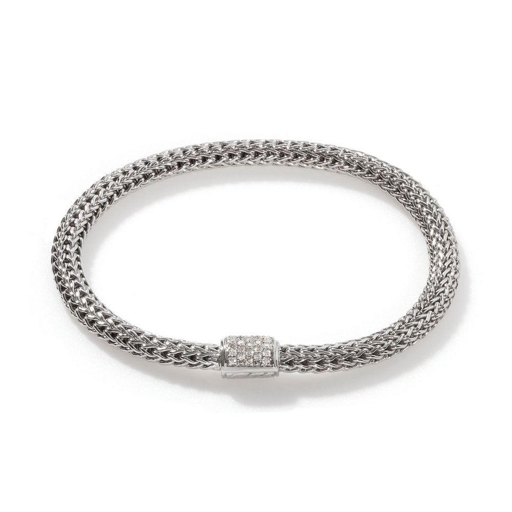 Icon Silver 0.15cttw Diamond Pave Extra-Small Bracelet Sz UXL by John Hardy