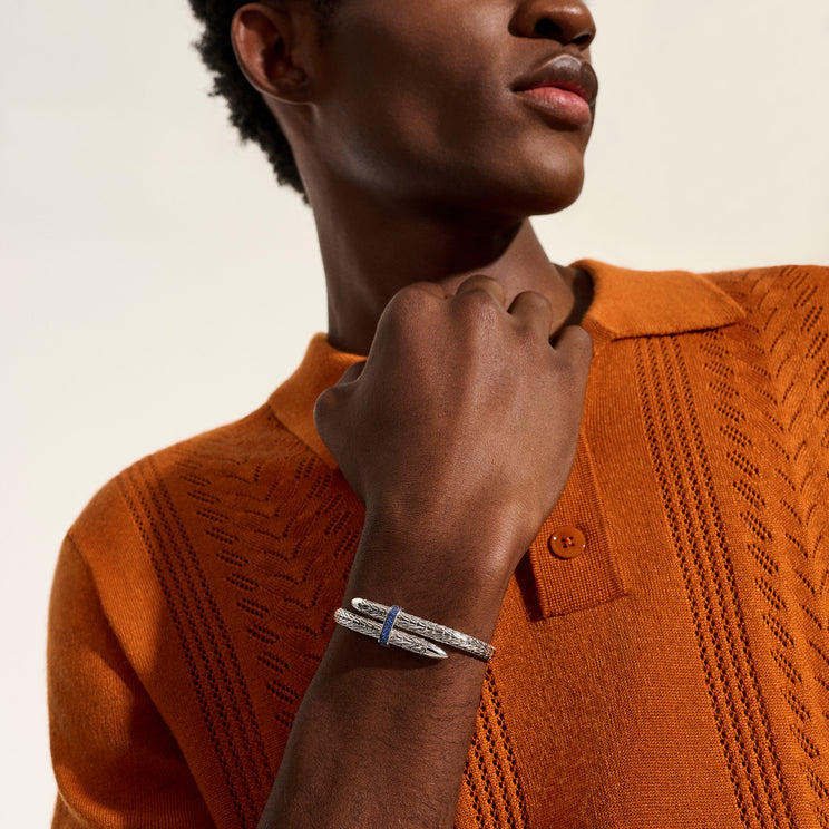 Spear Silver Bypass Flex Cuff in Sapphire by John Hardy