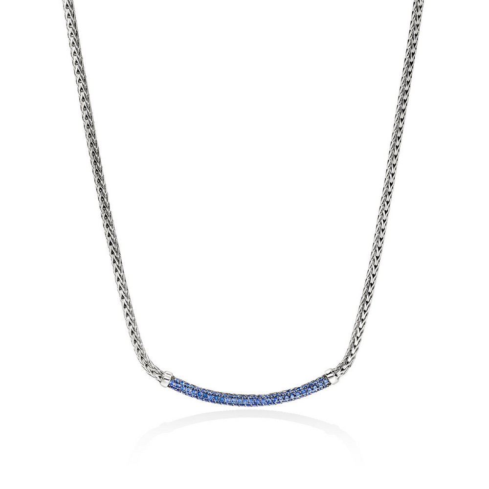 JH Essentials Silver Mini Chain Necklace in Blue Sapphire by John Hardy