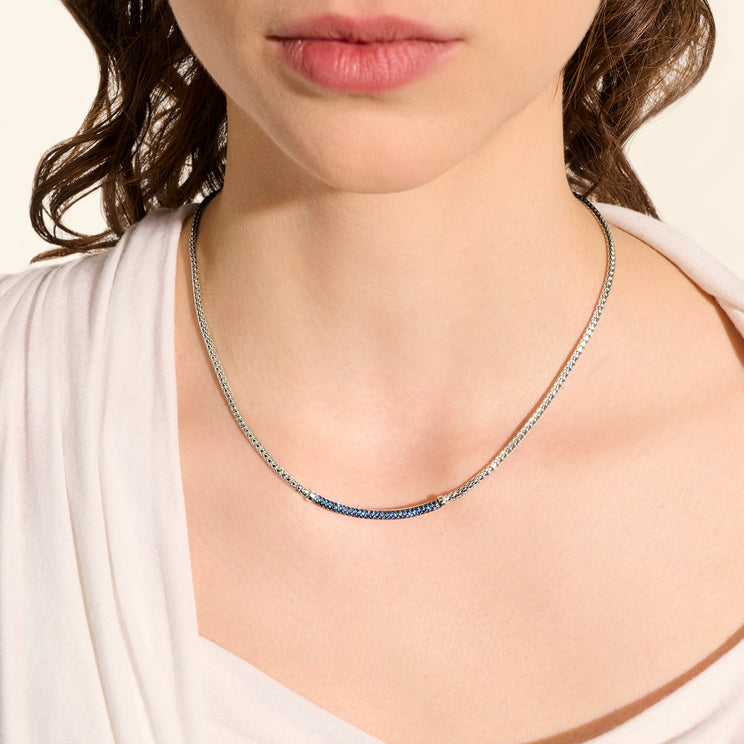 JH Essentials Silver Mini Chain Necklace in Blue Sapphire by John Hardy