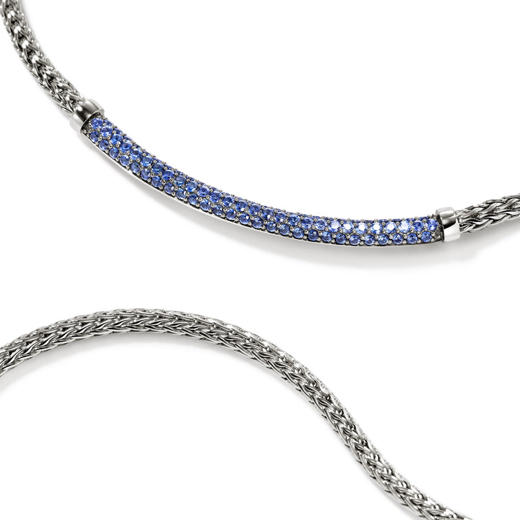 JH Essentials Silver Mini Chain Necklace in Blue Sapphire by John Hardy