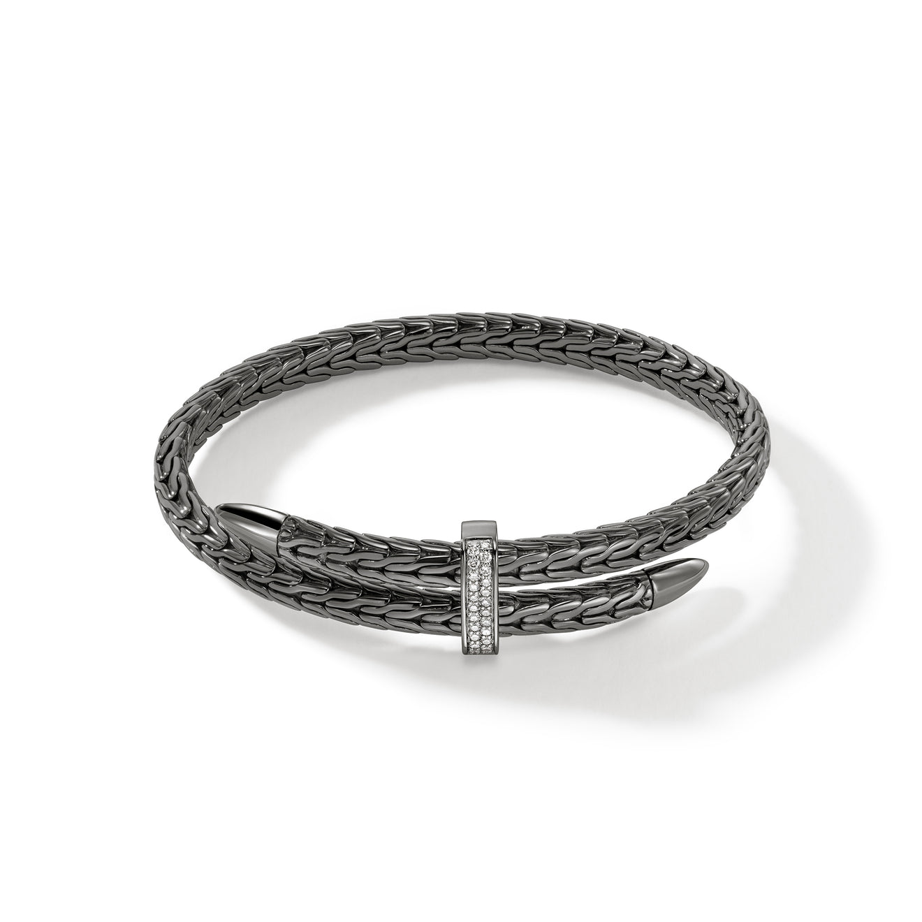 Spear Silver Diamond Pave Bypass Flex Cuff in Black Rhodium by John Hardy