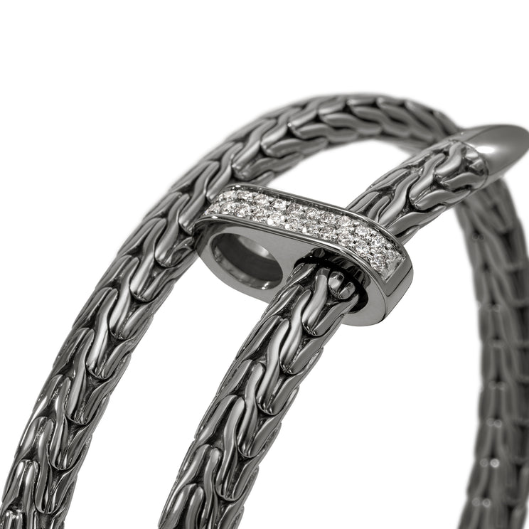 Spear Silver Diamond Pave Bypass Flex Cuff in Black Rhodium by John Hardy