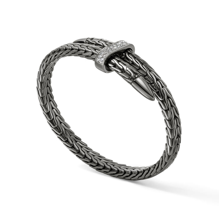 Spear Silver Diamond Pave Bypass Flex Cuff in Black Rhodium by John Hardy