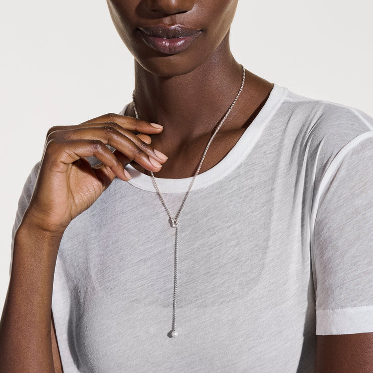 Surf Silver Diamond Pave Y Necklace with Cultured Fresh Water Pearl by John Hardy