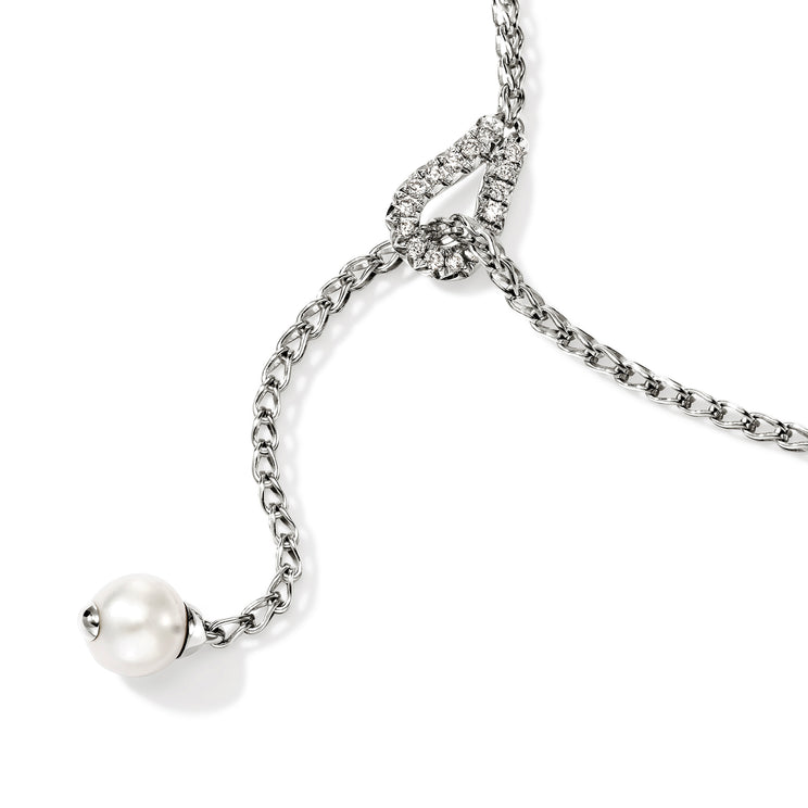 Surf Silver Diamond Pave Y Necklace with Cultured Fresh Water Pearl by John Hardy