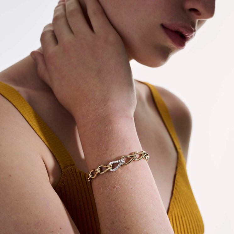 Surf 14K Gold Diamond Pave Link Bracelet by John Hardy