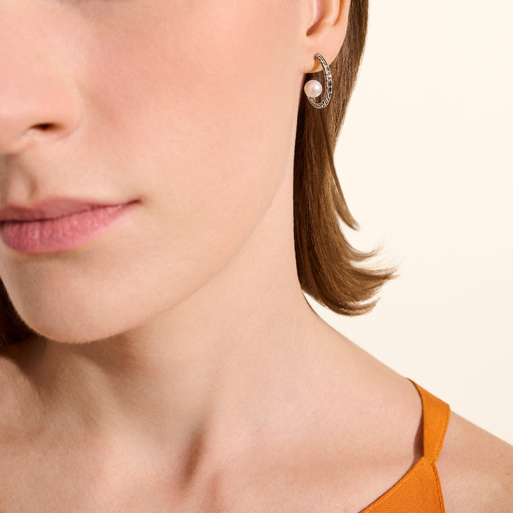 Essentials Silver Hoop Earrings with Cultured Fresh Water Pearl by John Hardy