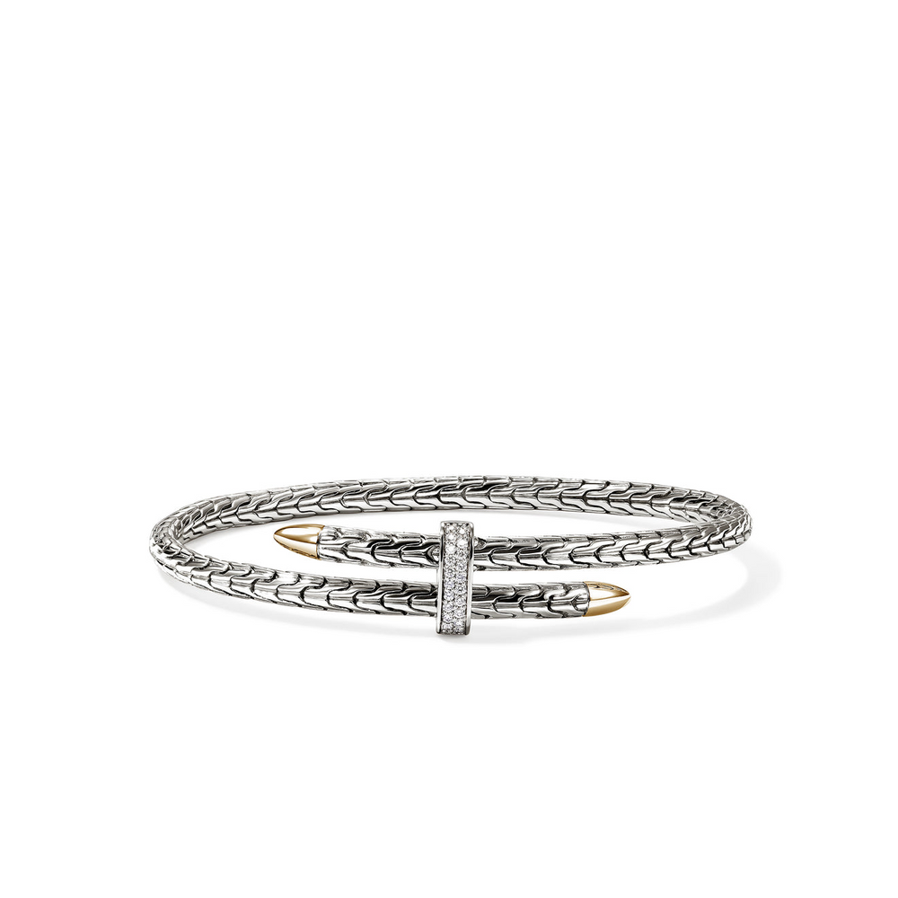 Spear Two Tone Diamond Pave Bypass Flex Cuff by John Hardy