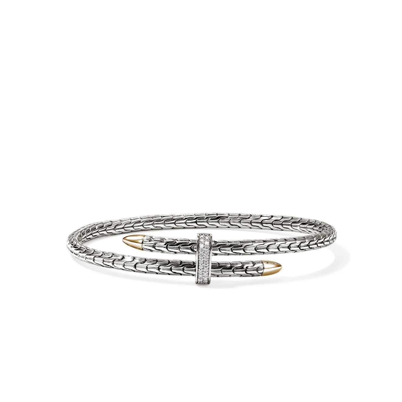 Spear Two Tone Diamond Pave Bypass Flex Cuff by John Hardy