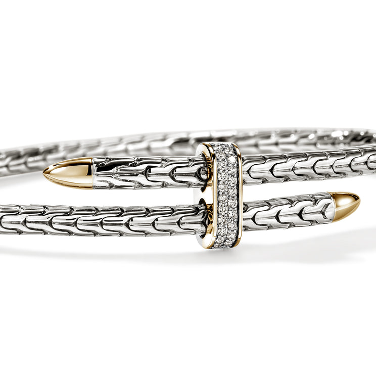 Spear Two Tone Diamond Pave Bypass Flex Cuff by John Hardy