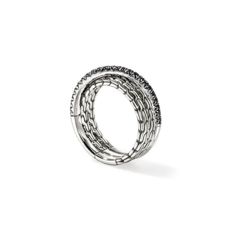 Essentials Silver Crossover Ring with Treated Black Sapphire by John Hardy