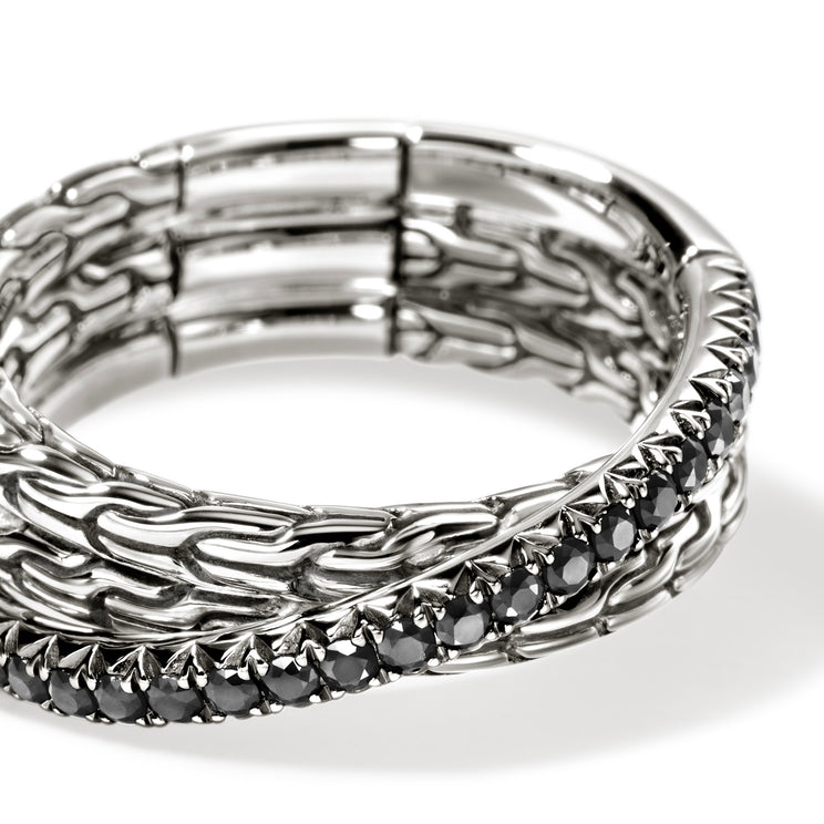 Essentials Silver Crossover Ring with Treated Black Sapphire by John Hardy