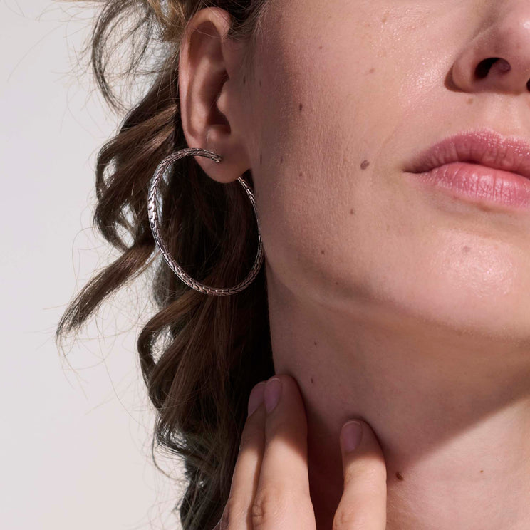 Essentials Silver Medium Hoop Earrings with Full Closure by John Hardy