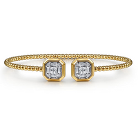 14K Yellow Gold Bujukan Baguette & Princess Cut Diamond Bangle Bracelet by Gabriel