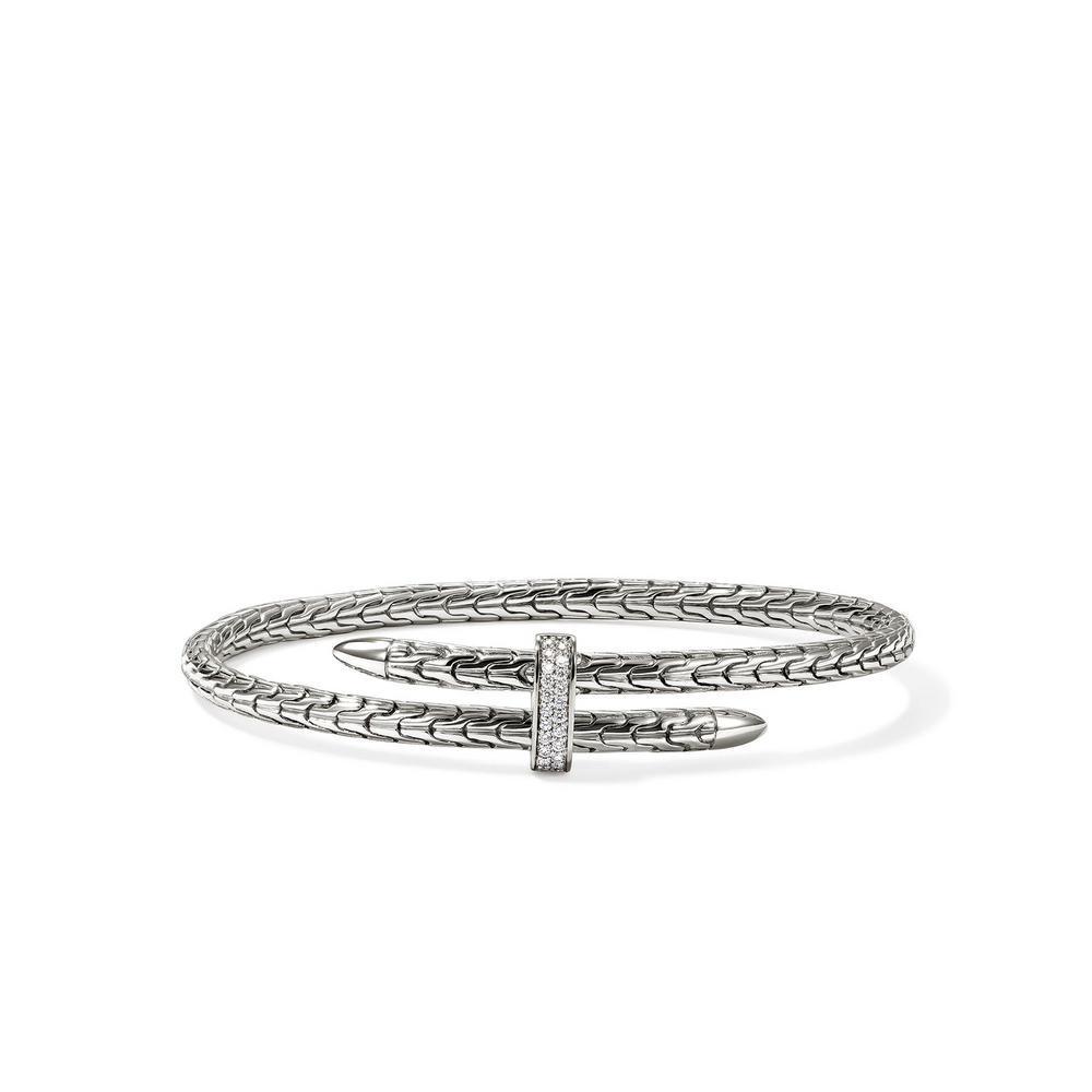 Spear Silver Diamond Pave Bypass Flex Cuff by John Hardy
