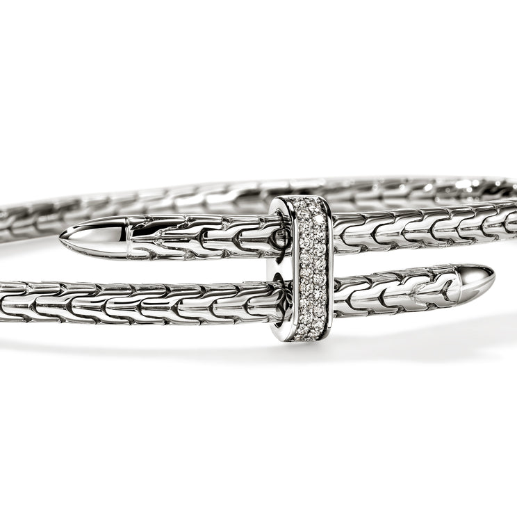 Spear Silver Diamond Pave Bypass Flex Cuff by John Hardy