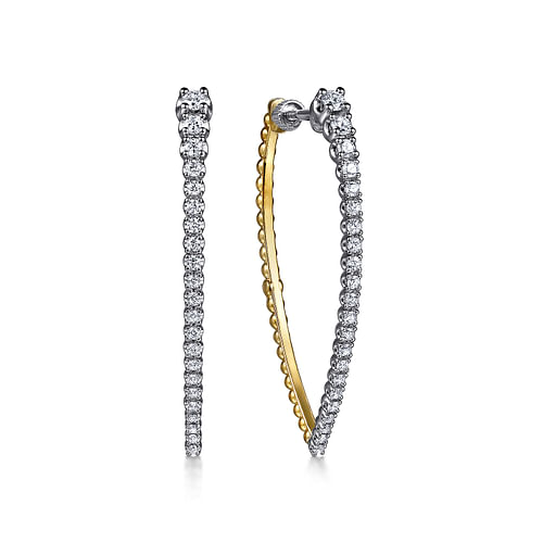 14K White & Yellow Gold Bujukan & Graduating Diamond Classic Hoop Earrings by Gabriel
