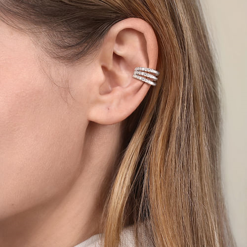 14K White Gold Three Row Diamond Single Ear Cuff by Gabriel