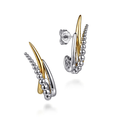 Sterling Silver & 14K Yellow Gold Bujukan Criss Cross Spiked J Hoop Earrings by Gabriel