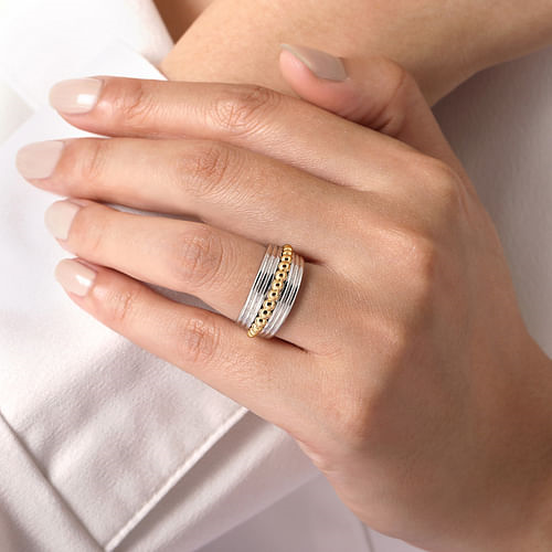 Sterling Silver & Yellow Gold Bujukan Wide Band Ring by Gabriel