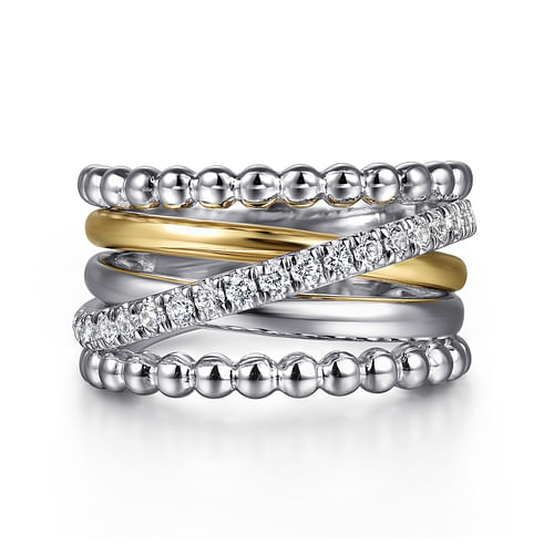 Sterling Silver & 14K Yellow Gold Bujukan White Sapphire Wide Band Ring by Gabriel