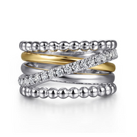 Sterling Silver & 14K Yellow Gold Bujukan White Sapphire Wide Band Ring by Gabriel
