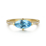Yellow Gold Diamond & Swiss Blue Topaz Ring