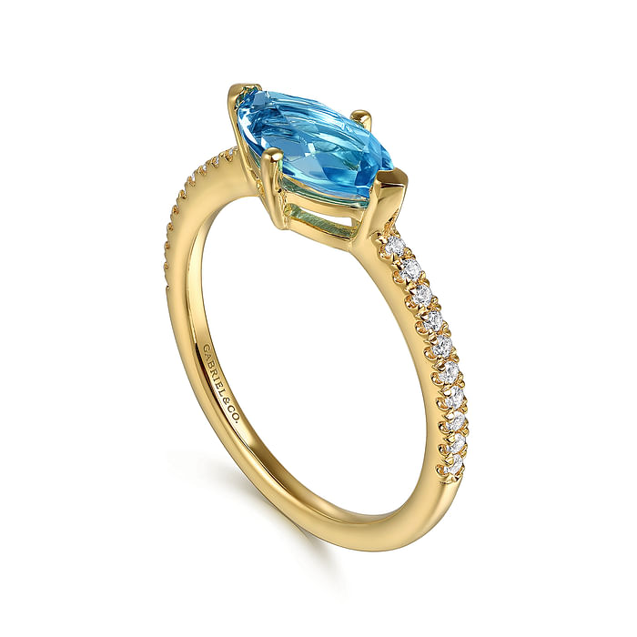Yellow Gold Diamond & Swiss Blue Topaz Ring