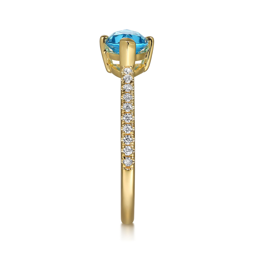 Yellow Gold Diamond & Swiss Blue Topaz Ring