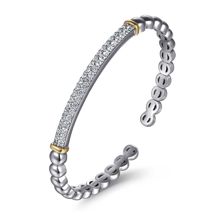 Sterling Silver & Yellow Gold Bujukan White Sapphire Open Bangle Bracelet