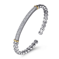 Sterling Silver & Yellow Gold Bujukan White Sapphire Open Bangle Bracelet
