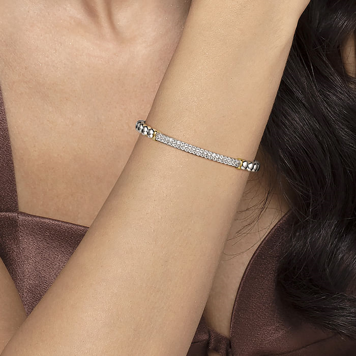 Sterling Silver & Yellow Gold Bujukan White Sapphire Open Bangle Bracelet