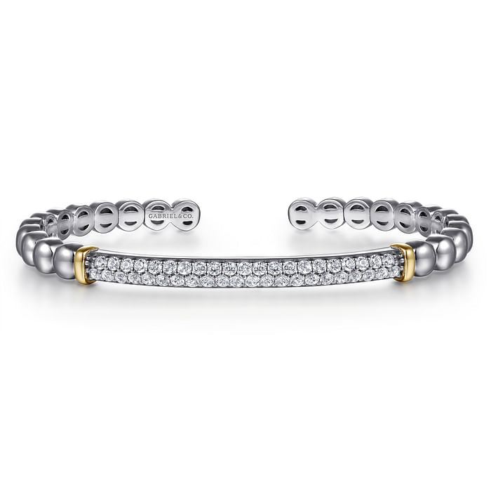 Sterling Silver & Yellow Gold Bujukan White Sapphire Open Bangle Bracelet