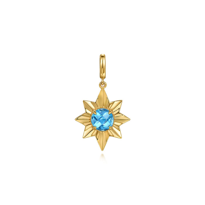 Yellow Gold Blue Topaz Medallion Pendant