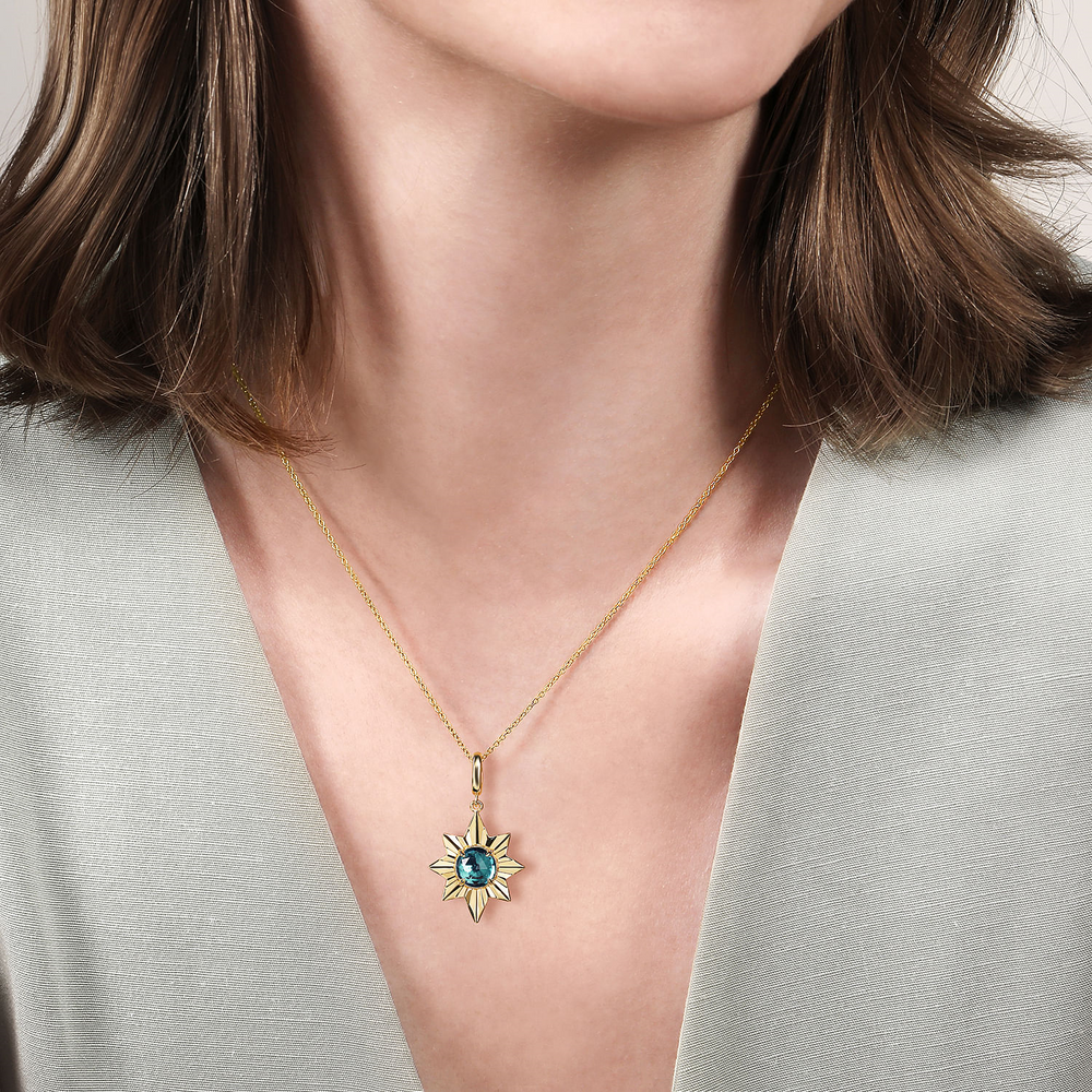 Yellow Gold Blue Topaz Medallion Pendant