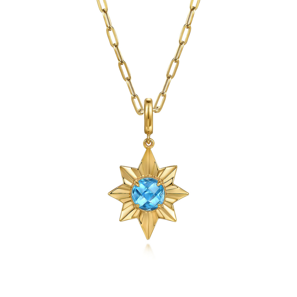 Yellow Gold Blue Topaz Medallion Pendant