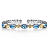 Sterling Silver & 14K Yellow Gold Bujukan 4.21cttw Blue Topaz Open Bangle Bracelet by Gabriel