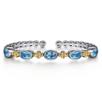 Sterling Silver & 14K Yellow Gold Bujukan 4.21cttw Blue Topaz Open Bangle Bracelet by Gabriel