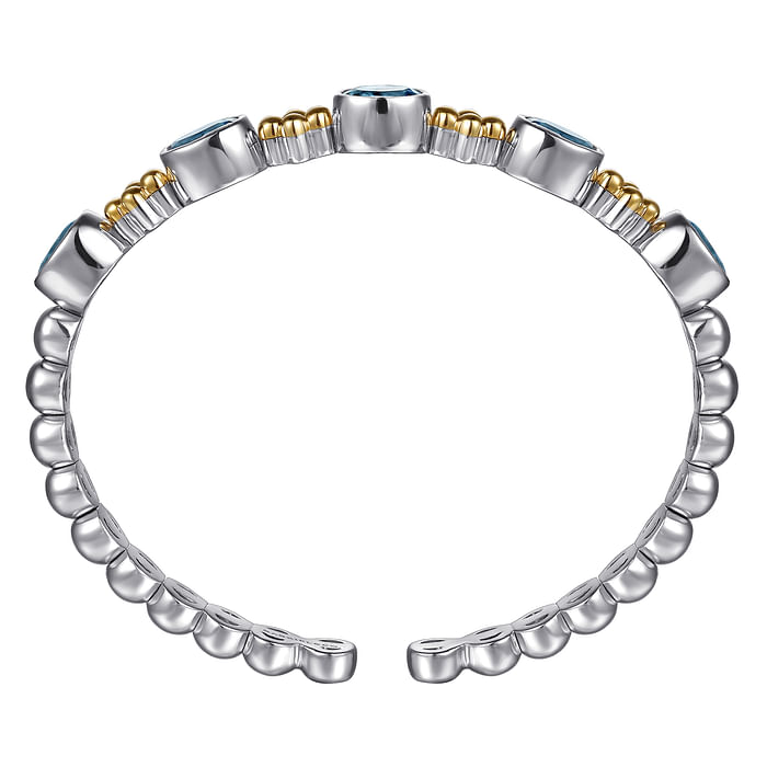 Sterling Silver & 14K Yellow Gold Bujukan 4.96cttw Blue Topaz Open Bangle Bracelet by Gabriel