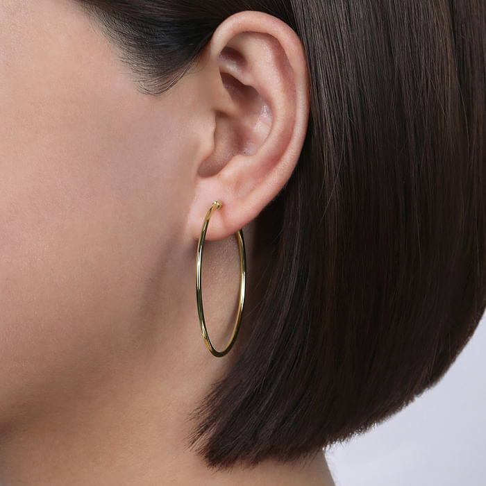 Yellow Gold Round Classic Hoop Earrings