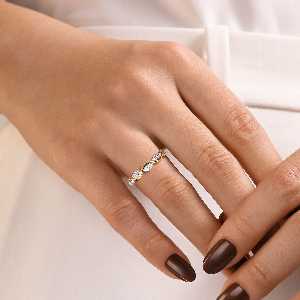 Yellow Gold Diamond Twisted Stackable Ring