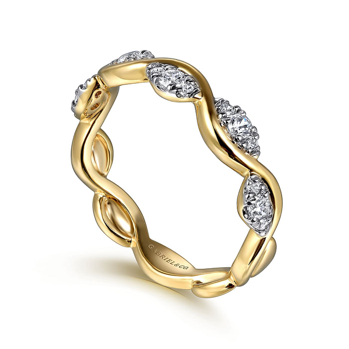 Yellow Gold Diamond Twisted Stackable Ring