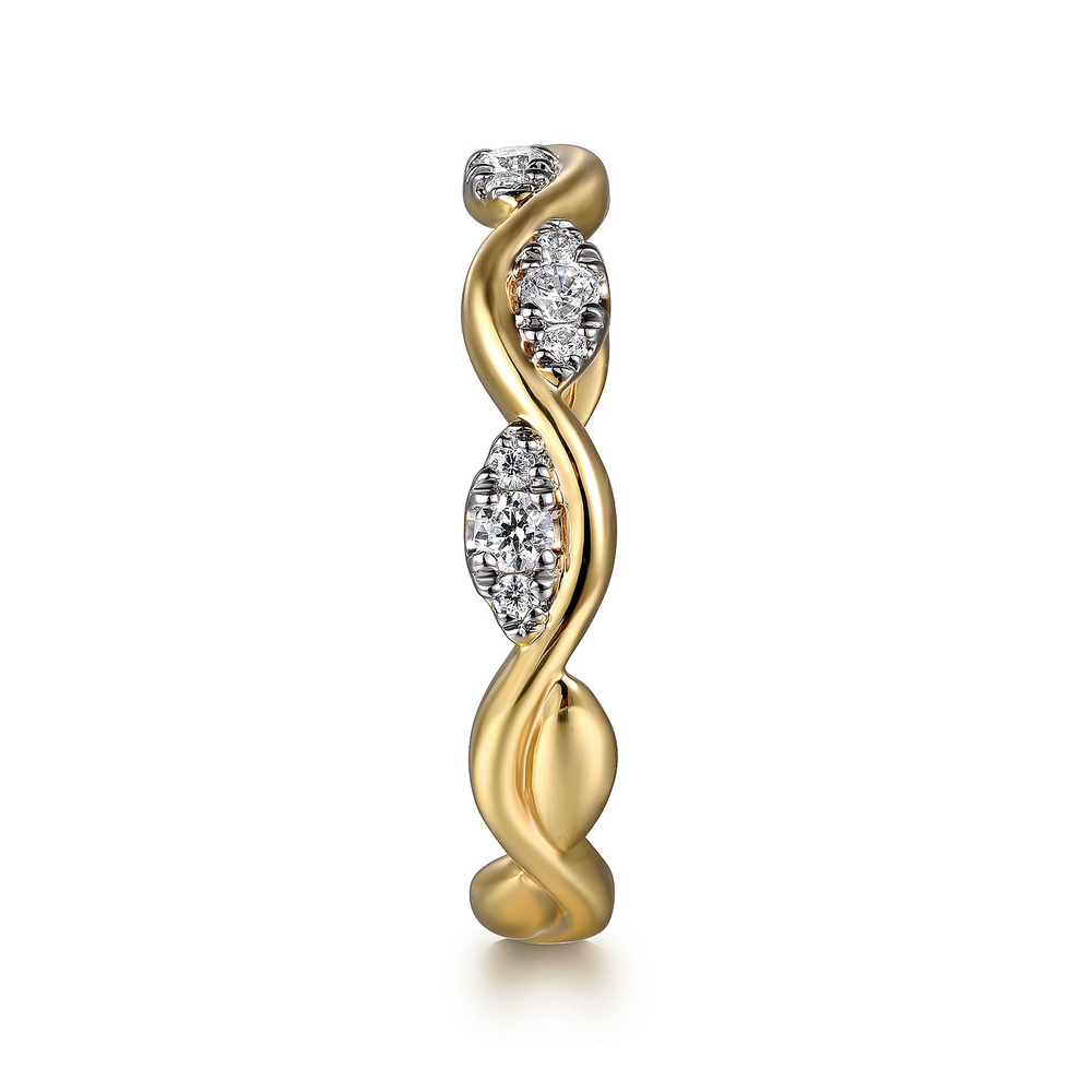 Yellow Gold Diamond Twisted Stackable Ring