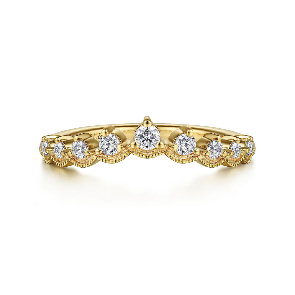Yellow Gold Vintage Inspired Curved Diamond Anniversary Band