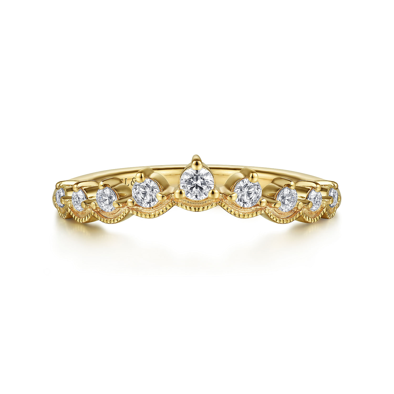 Yellow Gold Vintage Inspired Curved Diamond Anniversary Band