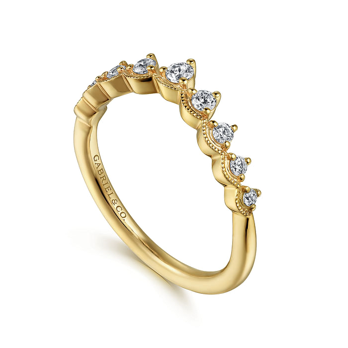 Yellow Gold Vintage Inspired Curved Diamond Anniversary Band