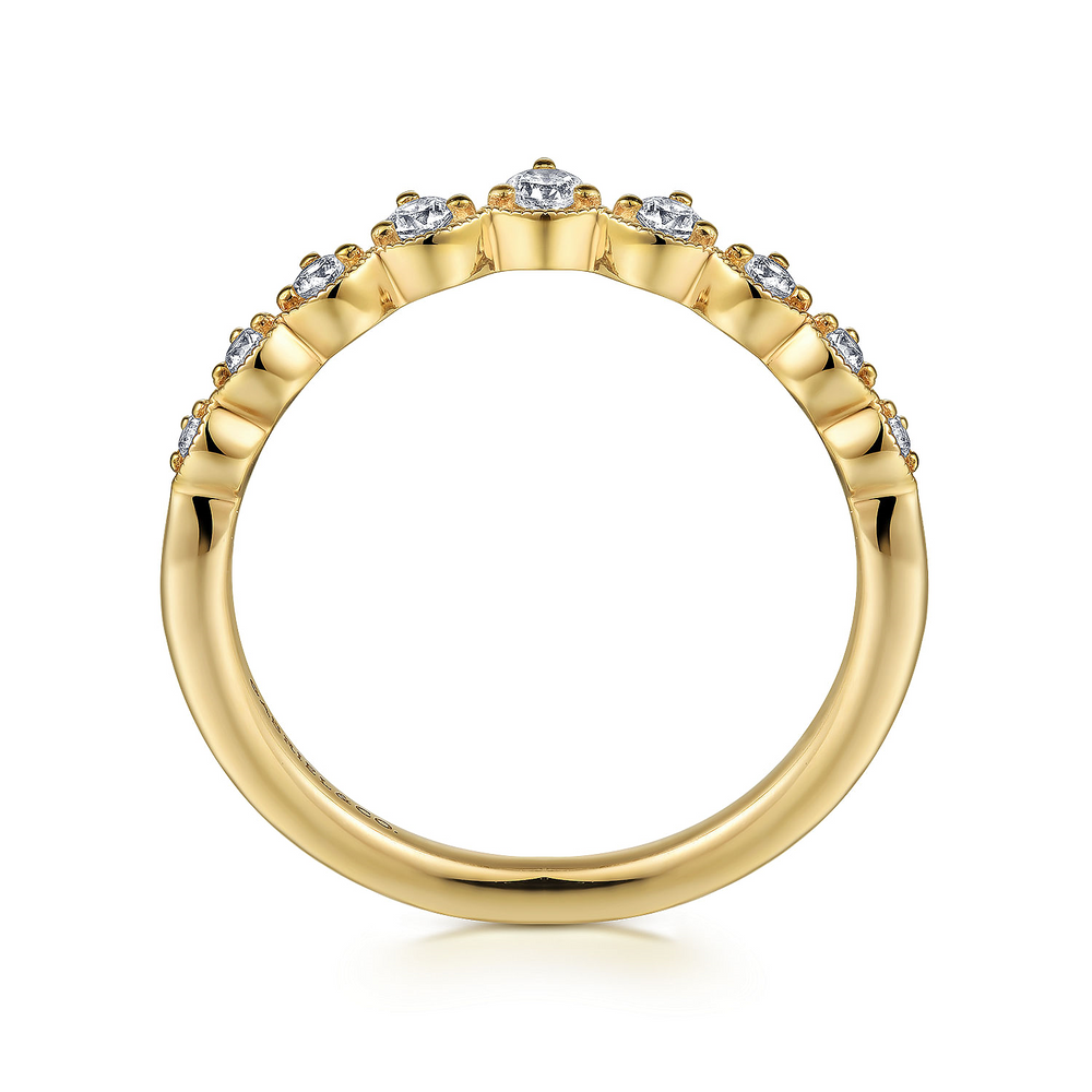 Yellow Gold Vintage Inspired Curved Diamond Anniversary Band
